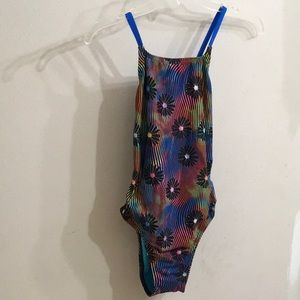 Speedo Endurance Tie Back One Piece Swimsuit, Blue Lemonade, Size 8/34